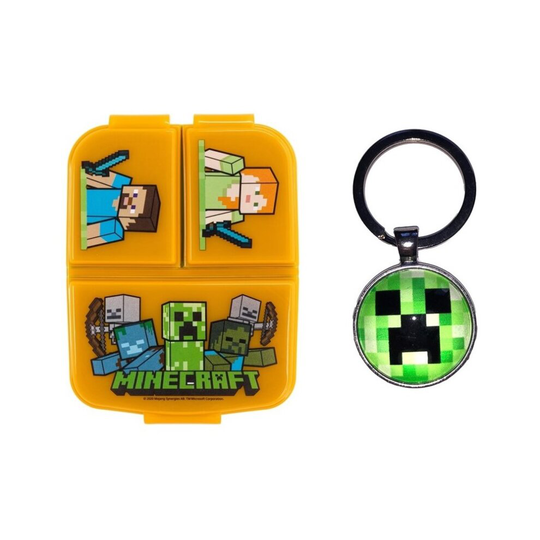 (Minecraft) Sandwich Lunch Snack Box Multi Compartment Kids Children School Includes Keychain