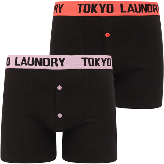 Mens Underwear Nelson 2 (2 Pack) Boxer Shorts Set in Hot Coral / Lavender Herb - Tokyo Laundry / S - Tokyo Laundry
