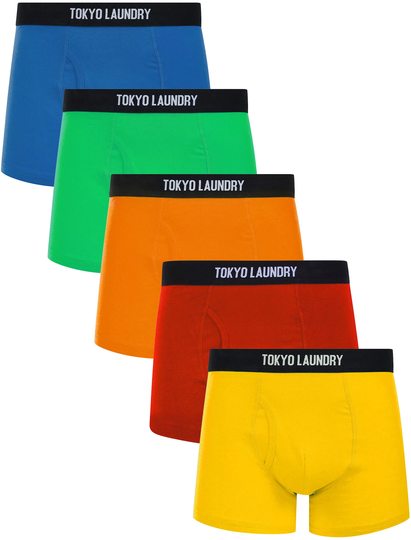 Mens Underwear Koman (5 Pack) Cotton Sports Boxer Shorts Set in Bright - Tokyo Laundry / S - Tokyo Laundry