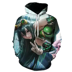 Inspired by My Hero Academia Asui Tsuyu Hoodie Cartoon Manga Anime Front Pocket Graphic Hoodie For Men's Women's Unisex Adults' 3D Print 100% Polyester Casual Daily Lightinthebox