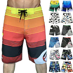 Men's Swim Trunks Swim Shorts Board Shorts Beach Shorts with Pockets 4-Way Stretch Stripe Swimwear Breathable Quick Dry Knee Length Bathing Chic Hawaiian Black Blue Micro-elastic Lightinthebox