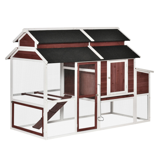 PawHut 207cm Wooden Chicken Coop Hen House w/ Run, Nesting Box