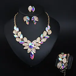 Bridal Jewelry Sets Four-piece Suit Crystal Rhinestone Alloy 1 Necklace 1 Bracelet 1 Ring Earrings Women's Statement Colorful Cute Fancy Flower irregular Jewelry Set For Party Wedding Lightinthebox
