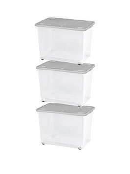 Wham Set Of 3 80L Wheeled Boxes With Folding Lid - 80 Litre