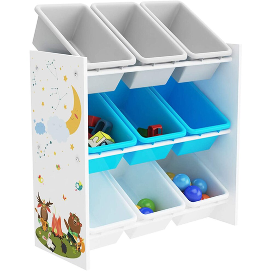 (Toy Organiser with 9 Plastic Bin Box) Children's Toy Storage Unit