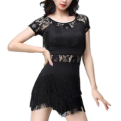 Latin Dance Dress Lace Tassel Women's Training Performance Short Sleeve Natural Lace Milk Fiber Lightinthebox