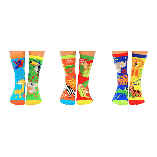 United Oddsocks Mini Explorer Box of 6 Boys Animal Colourful UK 9-12