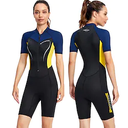 DiveSail Women's Shorty Wetsuit 1.5mm SCR Neoprene Diving Suit UV Sun Protection Windproof UPF50 High Elasticity Short Sleeve Full Body Front Zip - Diving Surfing Scuba Kayaking Patchwork Summer Lightinthebox