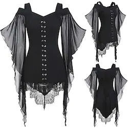 Goth Girl Retro Vintage Punk Gothic Medieval Corset Masquerade Women's Costume Vintage Cosplay Party / Evening Corset Carnival / Chiffon Lightinthebox