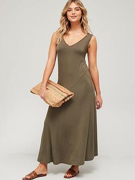 V By Very Modal V Neck Midi Beach Dress - Khaki
