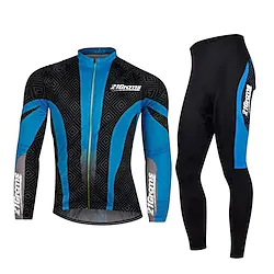 21Grams Men's Cycling Jersey with Tights Long Sleeve Mountain Bike MTB Road Bike Cycling Winter Green Sky Blue Orange Patchwork Bike Thermal Warm Breathable Anatomic Design Quick Dry Reflective Strips Lightinthebox