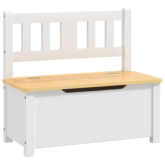 vidaXL Children Storage Bench White and Beige MDF Kids Toy Box Chest Bench