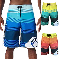 Men's Swim Trunks Swim Shorts Quick Dry Board Shorts Knee Length Bottoms Breathable Drawstring with Pockets - Swimming Surfing Beach Water Sports Stripes Summer Lightinthebox