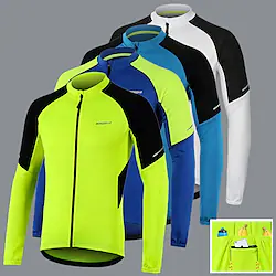 Arsuxeo Men's Long Sleeve Cycling Jersey Polyester Bike Jersey Top Mountain Bike MTB Road Bike Cycling Breathable Quick Dry Reflective Strips Sports Clothing Apparel White Blue Green Lightinthebox