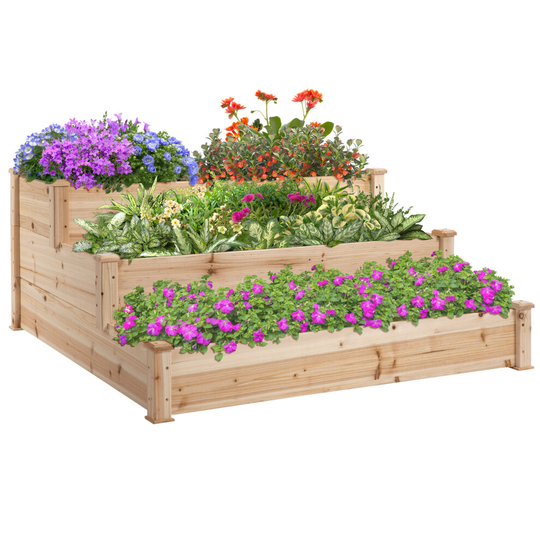 Outsunny Wooden Raised Bed 3-Tier Planter Kit Elevated Plant Box