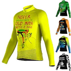 Men's Cycling Jersey Long Sleeve Bike Jersey Top with 3 Rear Pockets Mountain Bike MTB Road Bike Cycling Breathable Quick Dry Moisture Wicking Reflective Strips Black Green Yellow Graphic Spandex Lightinthebox