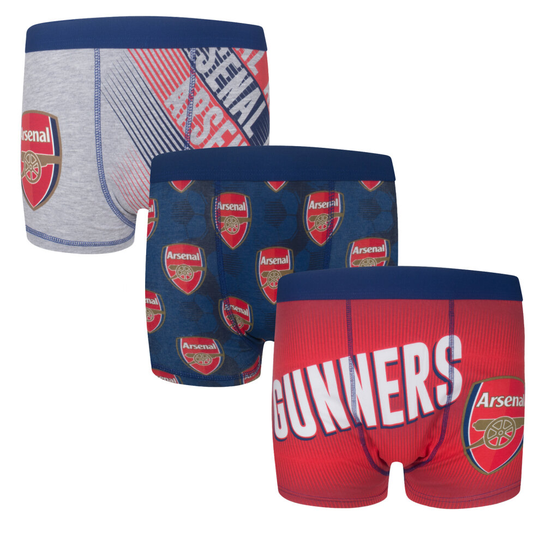 (Red/Navy/Grey, 11-12 Years) Arsenal FC Boys Boxer Shorts 3 Pack Crest Kids OFFICIAL Football Gift
