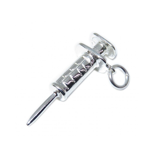 Syringe sterling silver charm .925 x 1 Medicine Injection charms