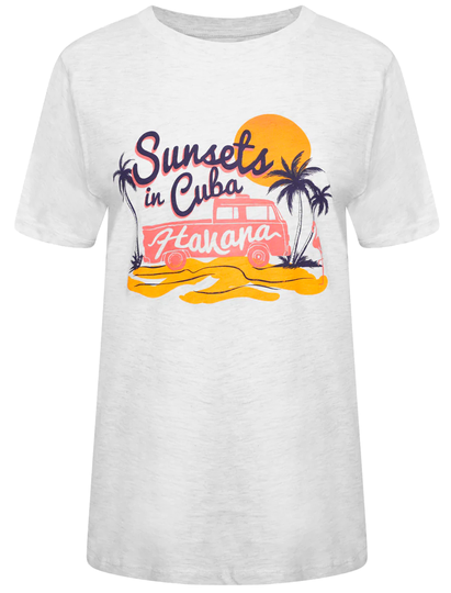 T-Shirts Sunsets Motif Cotton Crew Neck T-Shirt in White Grey Marl - South Shore / 12/M - Tokyo Laundry