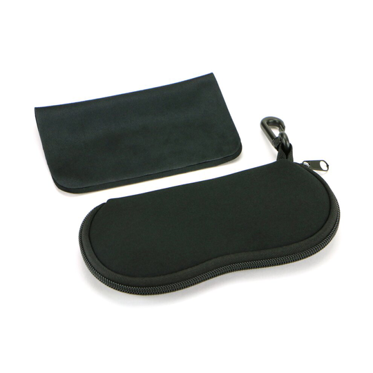 Glasses Soft Case with Lens Cleaning Cloth - Set of Neoprene Zipper Pouch & Sueded Microfibre Lens Cloth, for Travel, Work, Reading & Sunglasses.