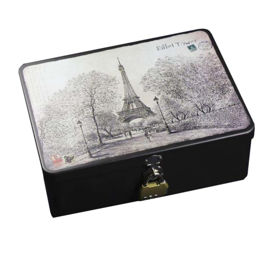European Style Tinplate Gift Storage Box Tin Box With Lock ?Eiffel Tower?