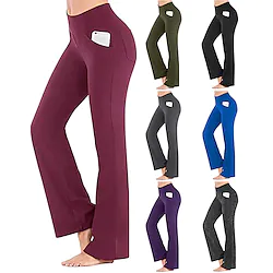 Women's Yoga Pants Side Pockets Bootcut Tights Tummy Control Butt Lift 4 Way Stretch Purple Army Green Dark Gray Yoga Fitness Gym Workout Winter Sports Activewear High Elasticity / Breathable Lightinthebox