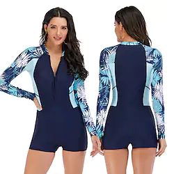 Women's Rash Guard One Piece Swimsuit UV Sun Protection UPF50 Breathable Long Sleeve Bodysuit Bathing Suit Front Zip Boyleg Swimming Surfing Beach Water Sports Autumn / Fall Spring Summer Lightinthebox