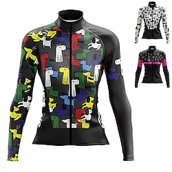 21Grams Women's Cycling Jersey Long Sleeve Bike Jersey Top with 3 Rear Pockets Mountain Bike MTB Road Bike Cycling Breathable Quick Dry Moisture Wicking Reflective Strips Black White Rose Red Animal Lightinthebox
