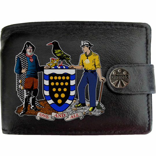 (Standard) Old Cornish Coat of Arms Cornwall Mens Wallet Chain Leather Coin Pocket Klassek RFID Blocking Credit Card Slots and Metal Gift Box