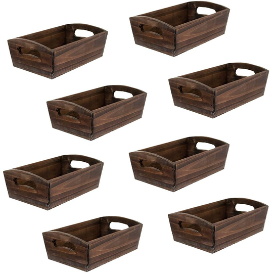 (Brown, Set of 8) east2eden Wooden Bread Display Storage Serving Basket Box Crate Tray