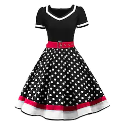 Audrey Hepburn Plus Size Polka Dots Retro Vintage 1950s Cocktail Dress Vintage Dress Summer Dress Prom Dress Women's Adults' Costume Vintage Cosplay Short Sleeve T-shirt Sleeve Knee Length Dress / # Lightinthebox