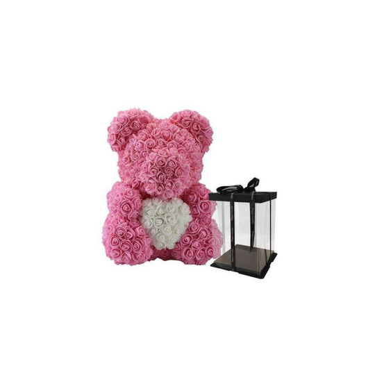 (Light Pink & White Heart - With Box 40CM ) ROSE TEDDY BEAR 25CM & 40CM FOAM VALENTINES DAY