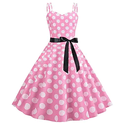 Audrey Hepburn Polka Dots 1950s Vacation Dress Cocktail Dress Dress Masquerade Striped Women's Costume Vintage Cosplay Party / Evening Sleeveless Dress Masquerade Lightinthebox