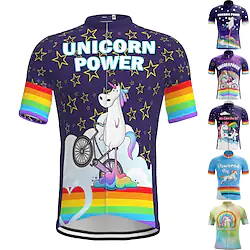 21Grams Men's Cycling Jersey Short Sleeve Bike Jersey Top with 3 Rear Pockets Mountain Bike MTB Road Bike Cycling Breathable Quick Dry Moisture Wicking Soft Navy Purple Yellow Rainbow Unicorn Spandex Lightinthebox