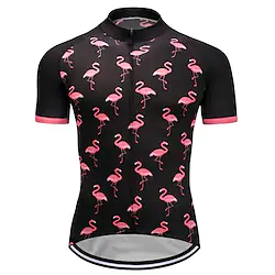 CAWANFLY Men's Cycling Jersey Short Sleeve Bike Tee Tshirt Jersey Top with 3 Rear Pockets Road Bike Cycling Anti-Slip Sunscreen UV Resistant Cycling Rosy Pink Graphic Flamingo Polyester Sports Lightinthebox