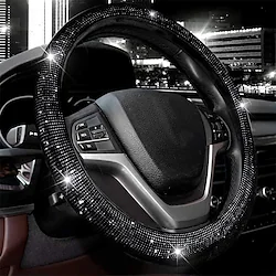 Steering Wheel Cover for Women Men Bling Bling Crystal Diamond Sparkling Car SUV Wheel Protector Universal Fit 15 Inch (Black with Blue DiamondStandard Size Lightinthebox