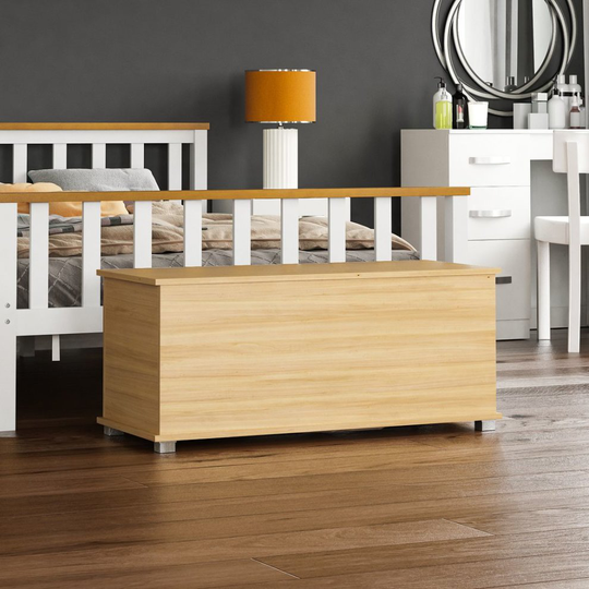 (Pine) Leon Storage Ottoman Wood Toy Box Bench Stool