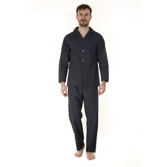 (L, Navy Dots Gift Boxed) Haigman Mens 100% Cotton Long Pyjama Lounge Wear