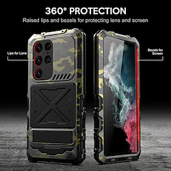 Phone Case For Samsung Galaxy Full Body Case S23 Ultra Plus Portable with Stand Dustproof Camouflage Solid Colored Geometric Pattern Silica Gel Tempered Glass Metal Lightinthebox