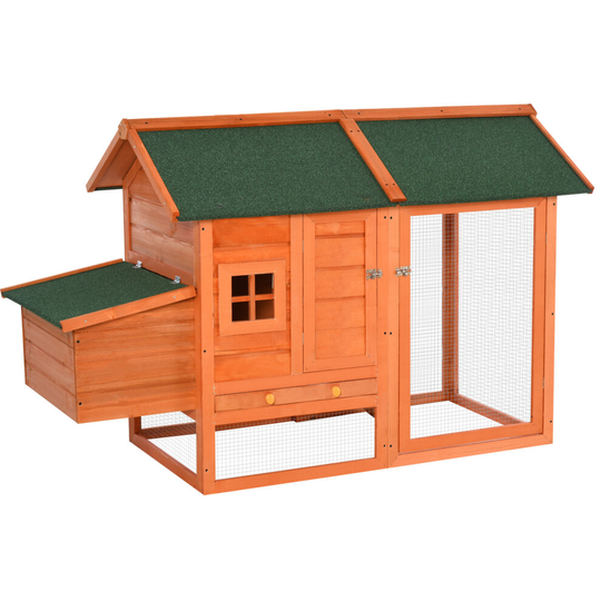 PawHut Chicken Coop with Outdoor Run Nesting Box Dropping Tray Asphalt