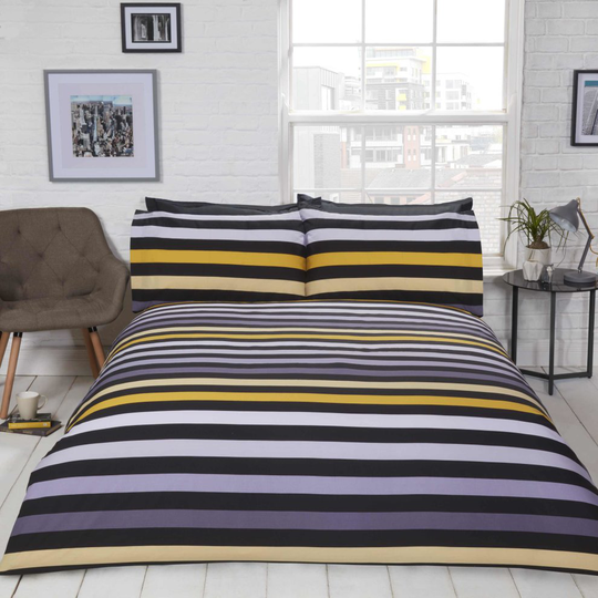 (King) 3D Striped Ochre duvet set, Finest Homeware by Rapport