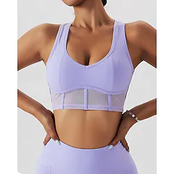 Women's Sports Bra Padded Bra Medium Support Patchwork See Through Solid Color Black White Mesh Yoga Fitness Running Bra Top Sport Activewear Comfortable Stretchy Lightinthebox