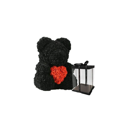 (Black & Red Heart - With Box 40CM ) ROSE TEDDY BEAR 25CM & 40CM FOAM VALENTINES DAY