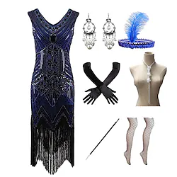 The Great Gatsby Charleston Plus Size Roaring 20s 1920s Cocktail Dress Vintage Dress Flapper Dress Prom Dress Prom Dresses Women's Feather Costume Vintage Cosplay 1 Necklace New Year / Gloves Lightinthebox