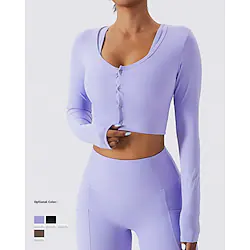 Women's Yoga Top Button Solid Color Black White Spandex Yoga Fitness Running Tee Tshirt Long Sleeve Sport Activewear Breathable Moisture Wicking Comfortable Stretchy Lightinthebox