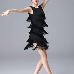Latin Dance Dress Tassel Pure Color Women's Performance Theme Party Sleeveless High Polyester Lightinthebox