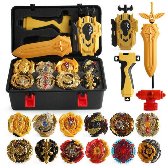 12PCS Beyblade Spinning Portable With Grip Launcher + Box Burst Gold