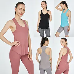 Women's Yoga Top Racerback Solid Color Black Rosy Pink Yoga Fitness Gym Workout Tank Top Top Sleeveless Sport Activewear Breathable Quick Dry Comfortable Micro-elastic Lightinthebox