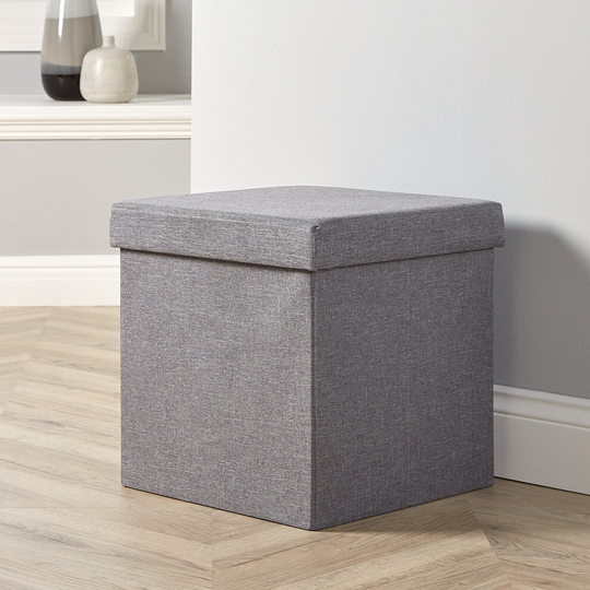 Folding Ottoman Grey Linen Fabric Chest Storage Space Saving Box