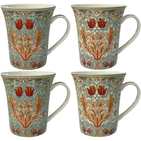 Set of 4 Fine China Mugs Snakeshead Design William Morris Floral Mug Set Gift Bo